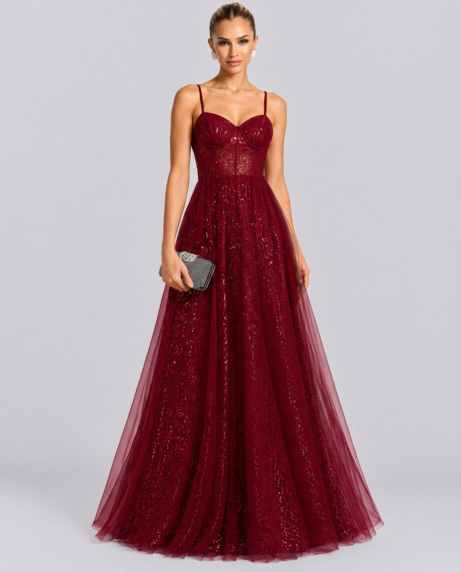 Karla | Sequin Maxi Prom Dress with Spaghetti Straps