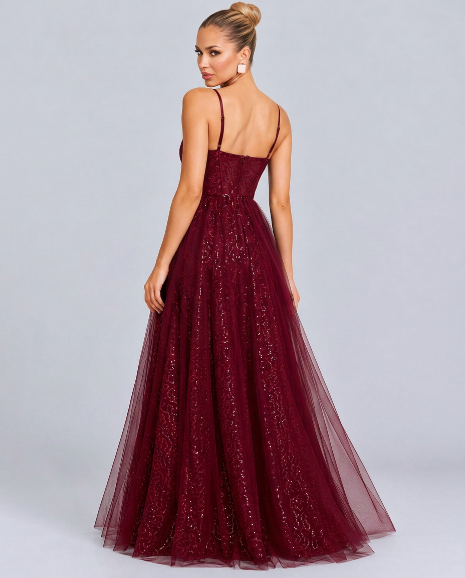 Karla | Sequin Maxi Prom Dress with Spaghetti Straps