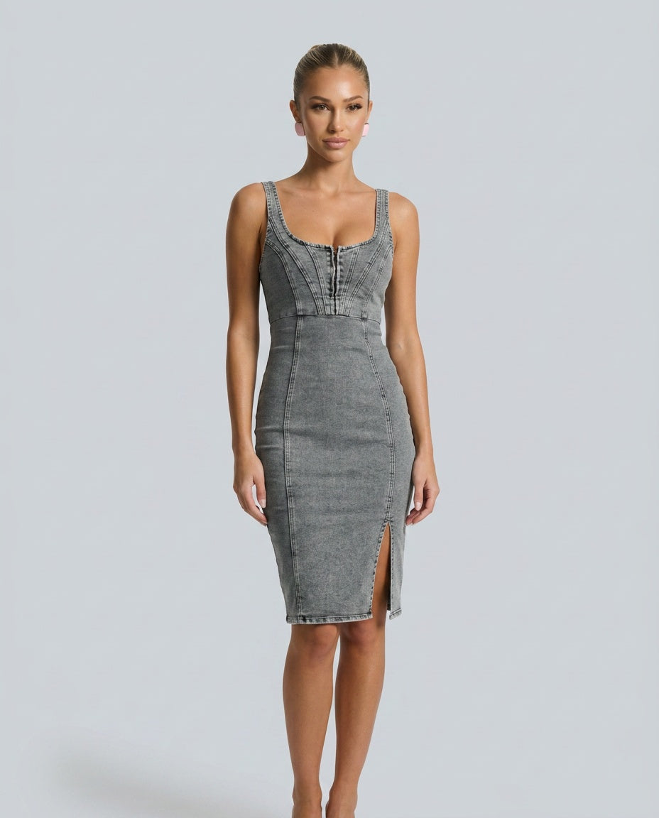 Aurelia | Fitted Zip-Front Sleeveless Midi Dress
