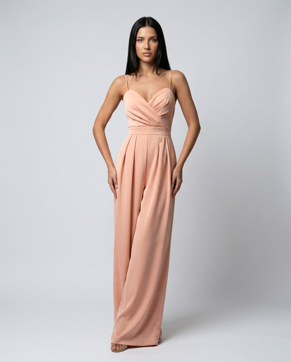 Esme | Wrap Front Satin-Look Wide Leg Jumpsuit