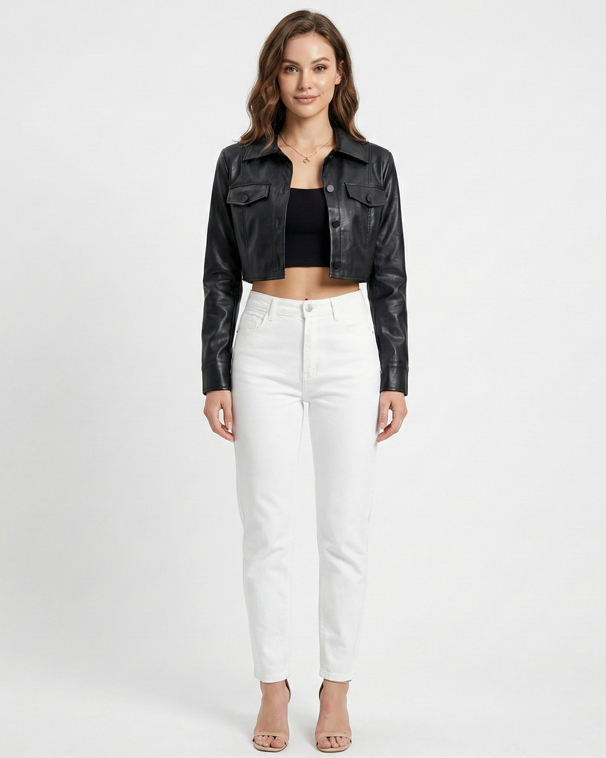 Giselle | Cropped Button-Front Faux Leather Jacket
