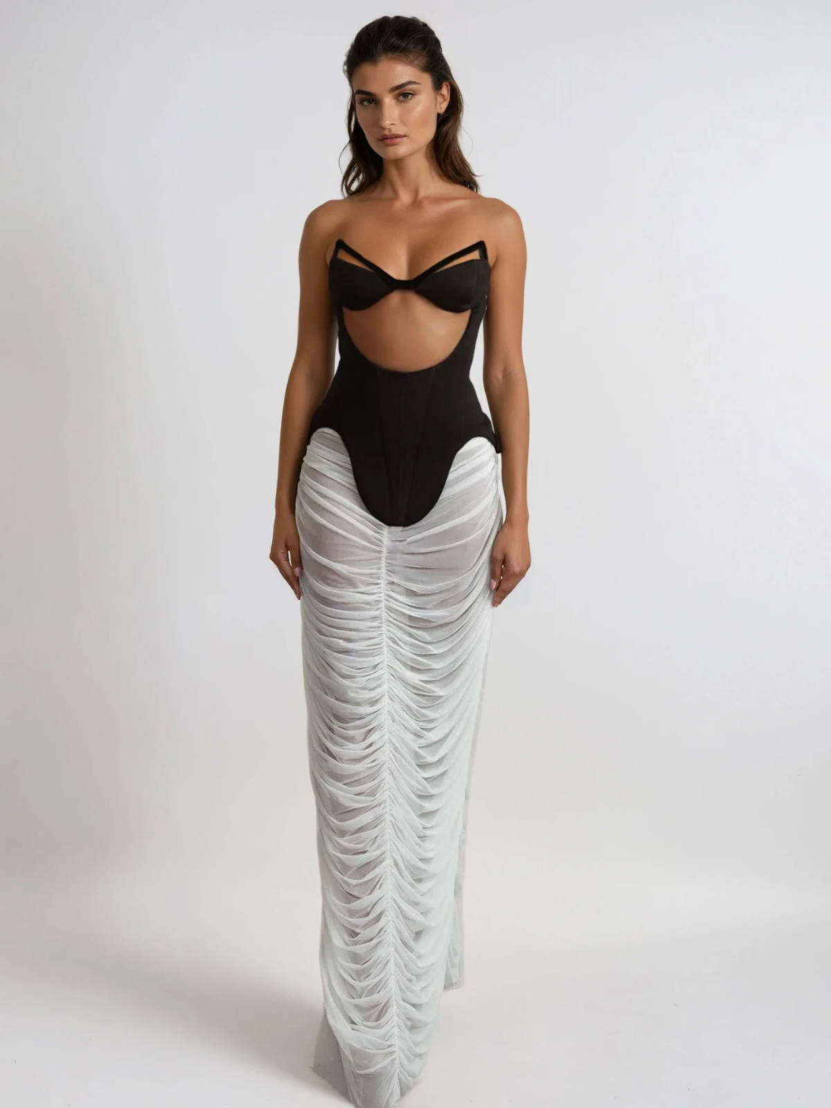 Nina | Strapless Cutout Ruched Skirt Set
