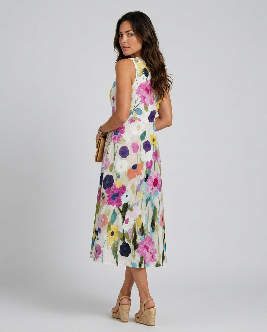 Florie | Floral Print Sleeveless Midi Dress