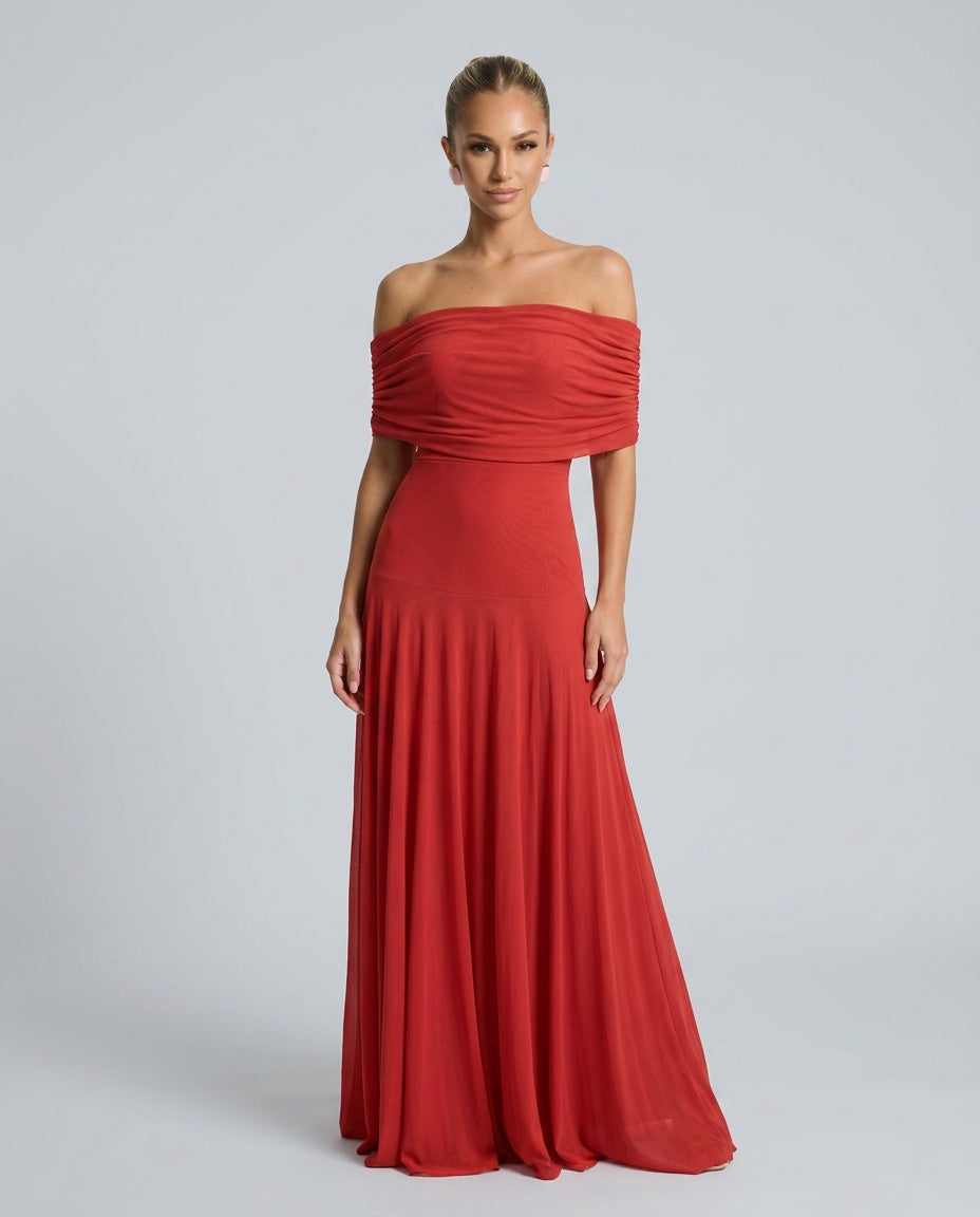 Camille | Off-Shoulder Draped Bodice Flowing Maxi Dress