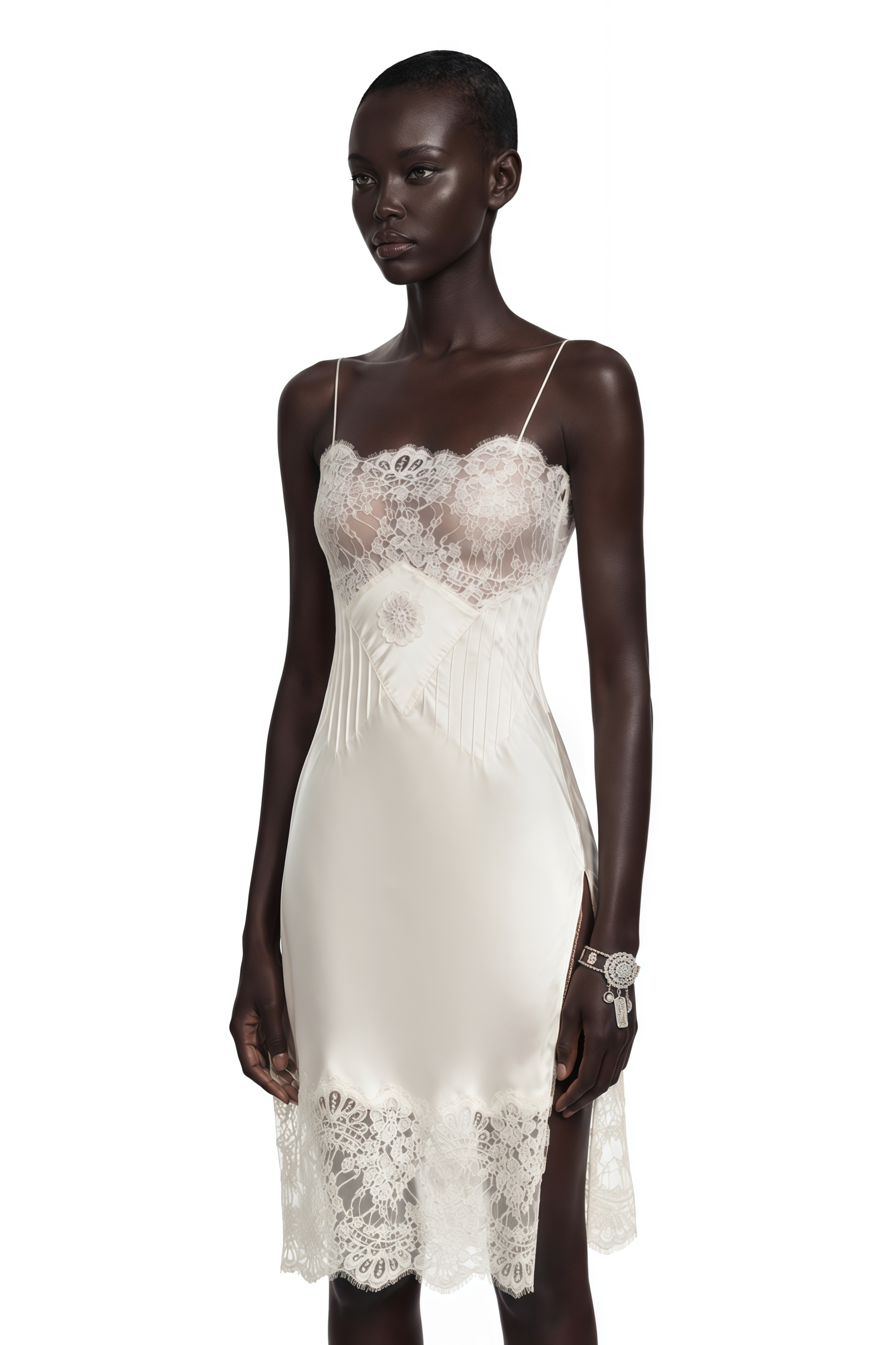 Amara | Floral Lace Panel Spaghetti Strap Mini Dress