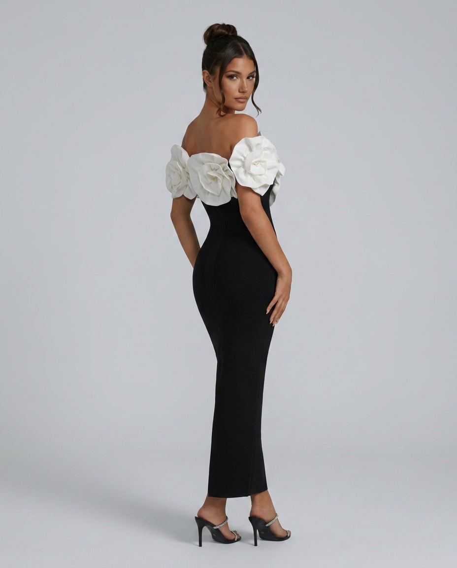Adeline | Off-Shoulder Floral Bandage Midi Dress