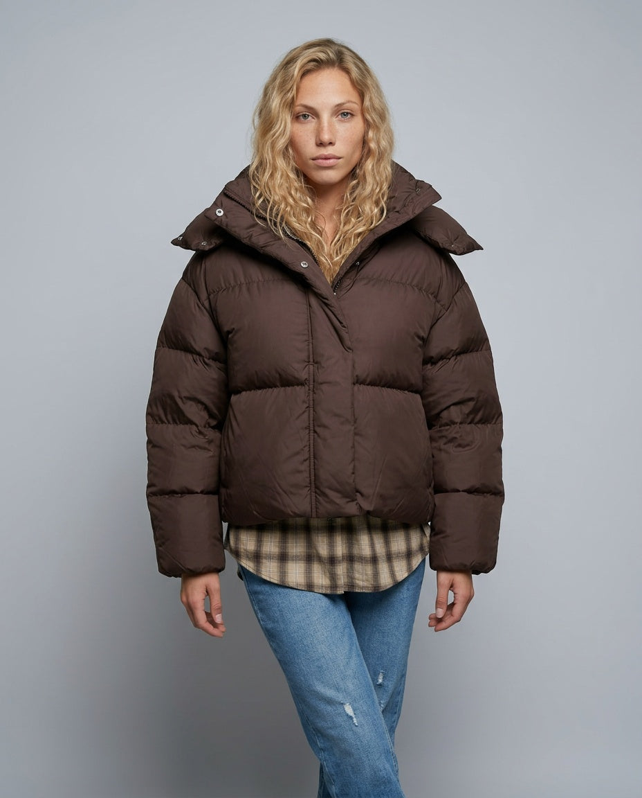 Gaia | Hooded Single-Breasted Puffer Jacket