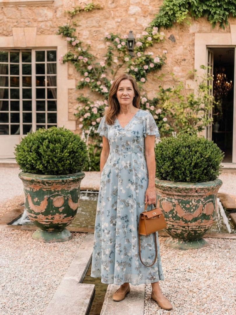 Liora | Floral Chiffon-Look Maxi Dress