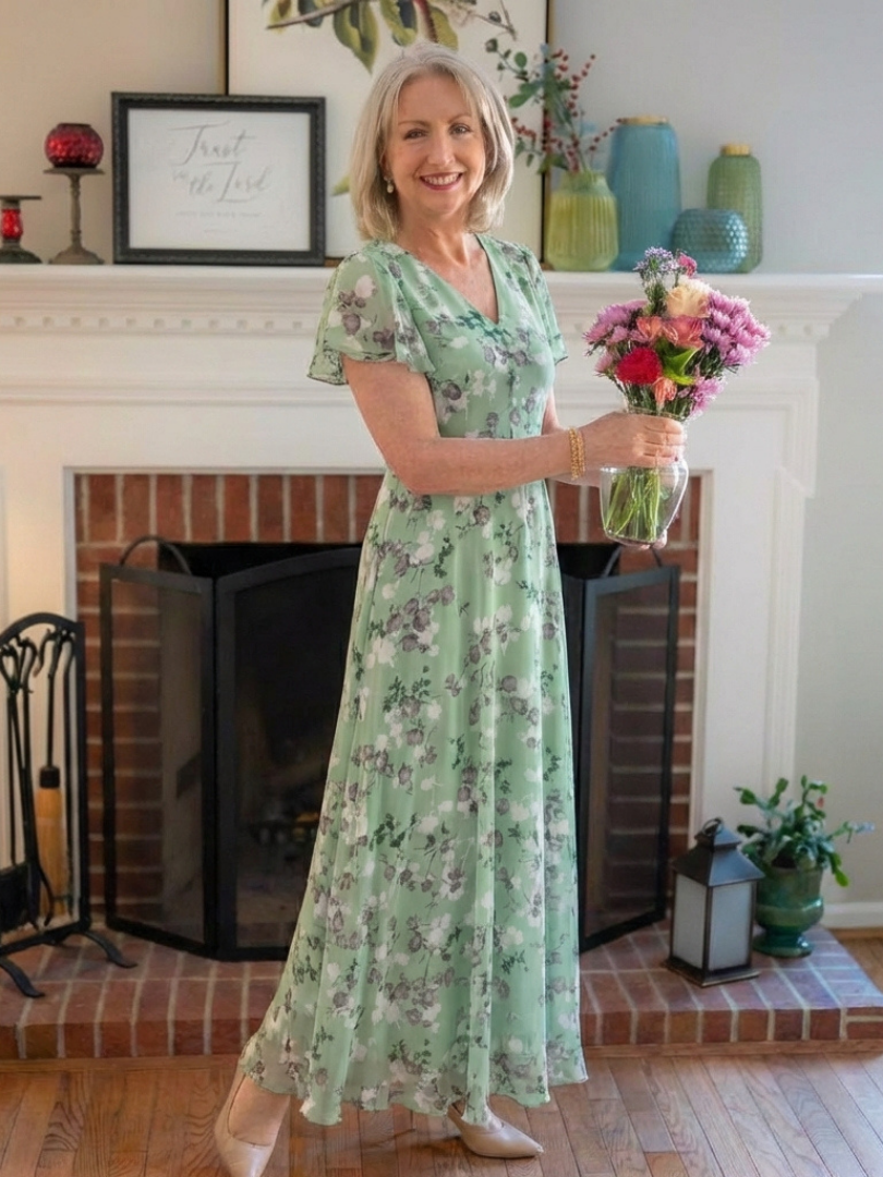 Liora | Floral Chiffon-Look Maxi Dress