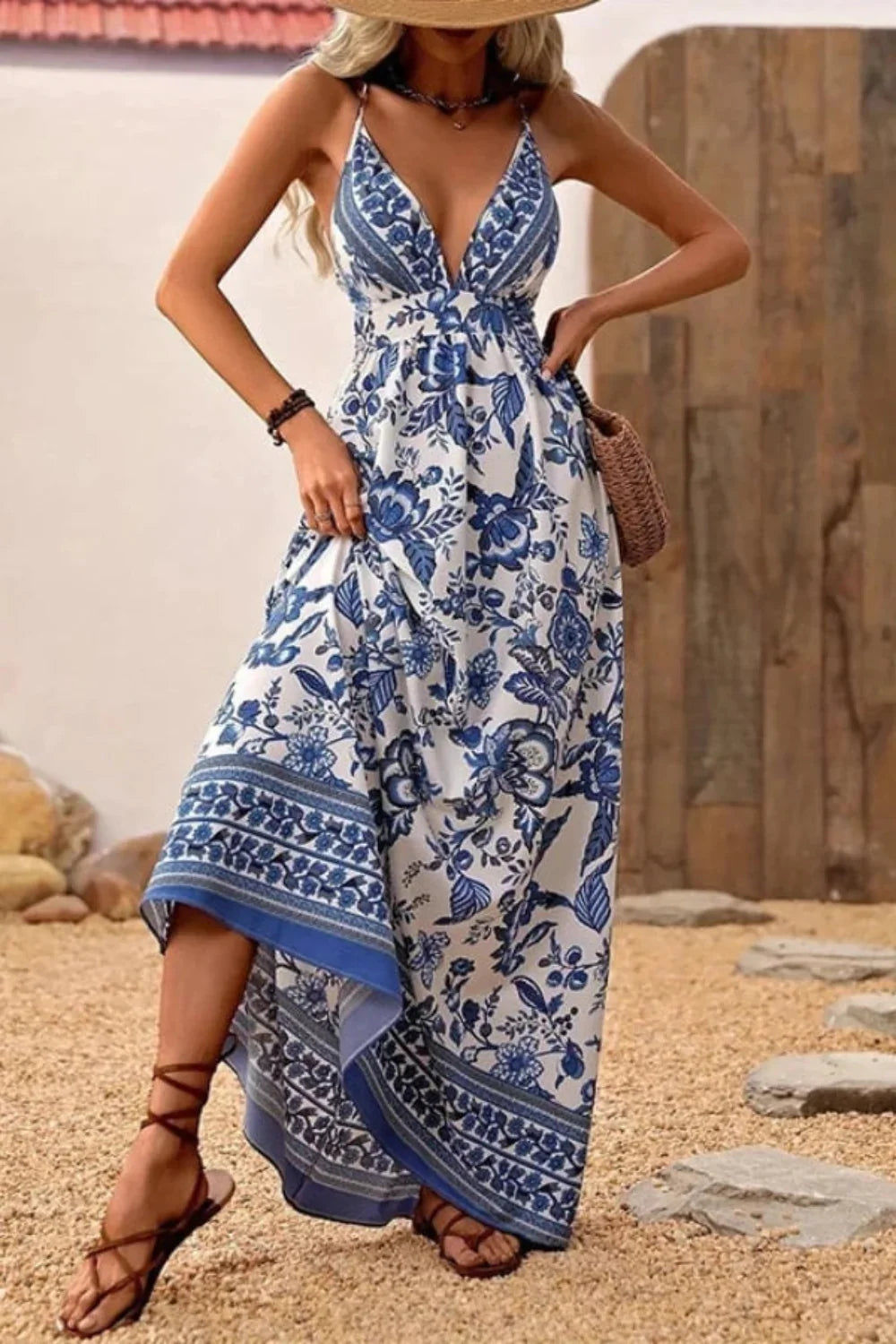 Soraya | Botanical Print High-Low Maxi Dress