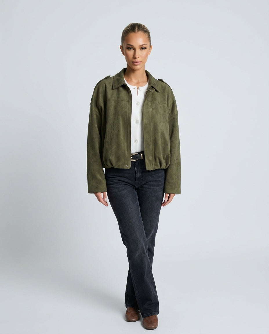 Seraphina | Oversized Suede-Look Bomber Jacket
