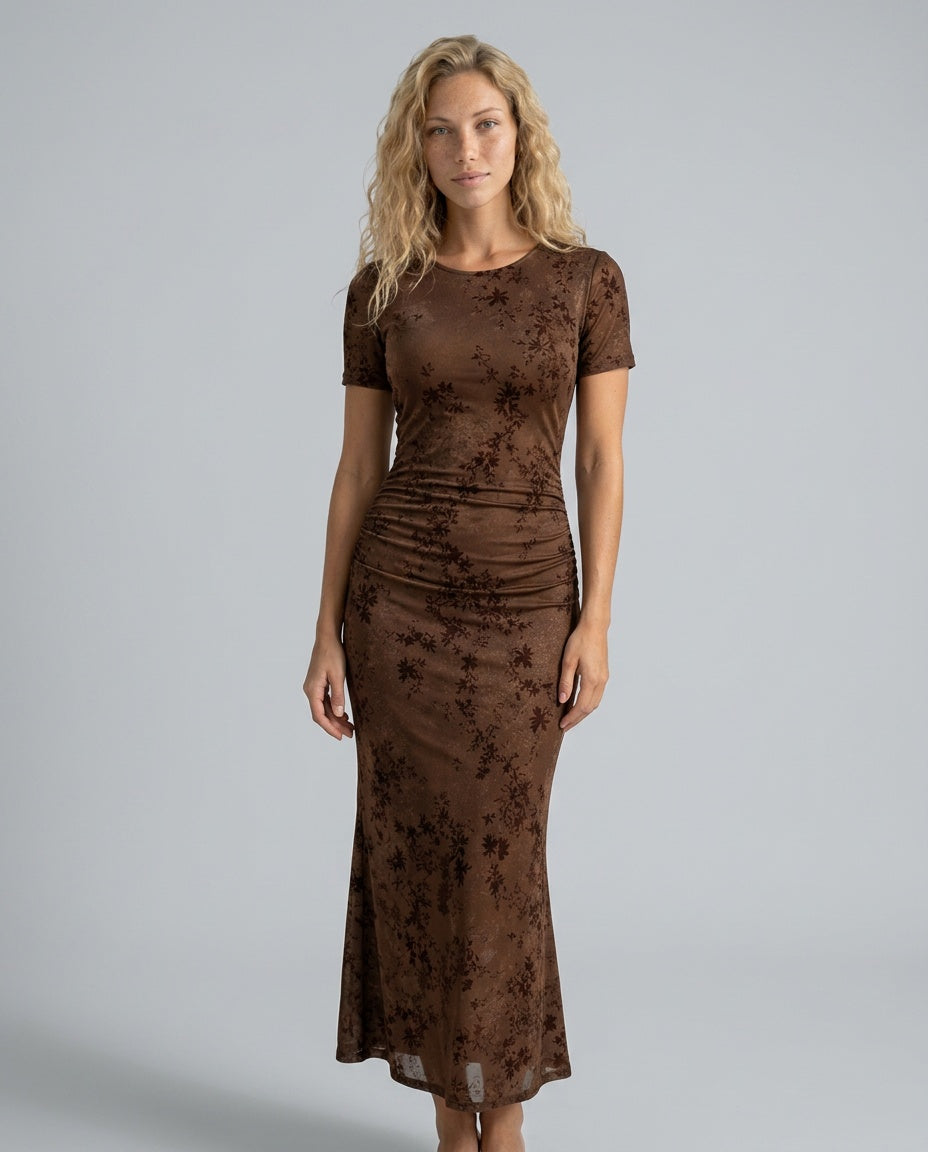 Adeline | Short Sleeve Crew Neck Midi Dress