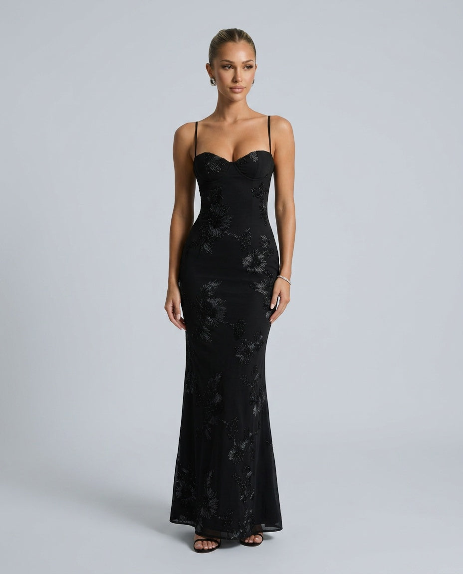 Kira | Spaghetti Strap Corset Bodice Maxi Dress