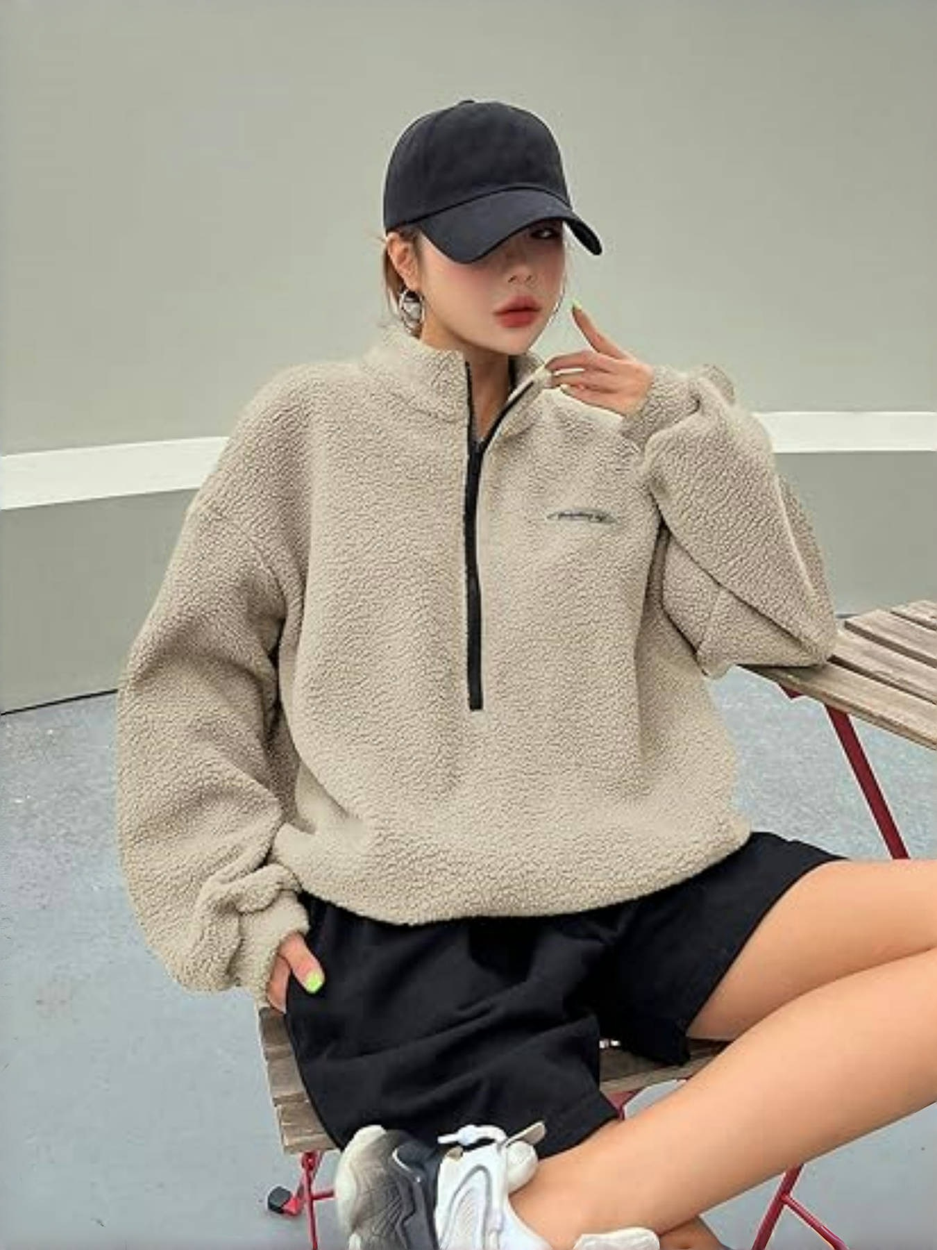 Elena | Oversized Teddy Fleece Half-Zip Jumper