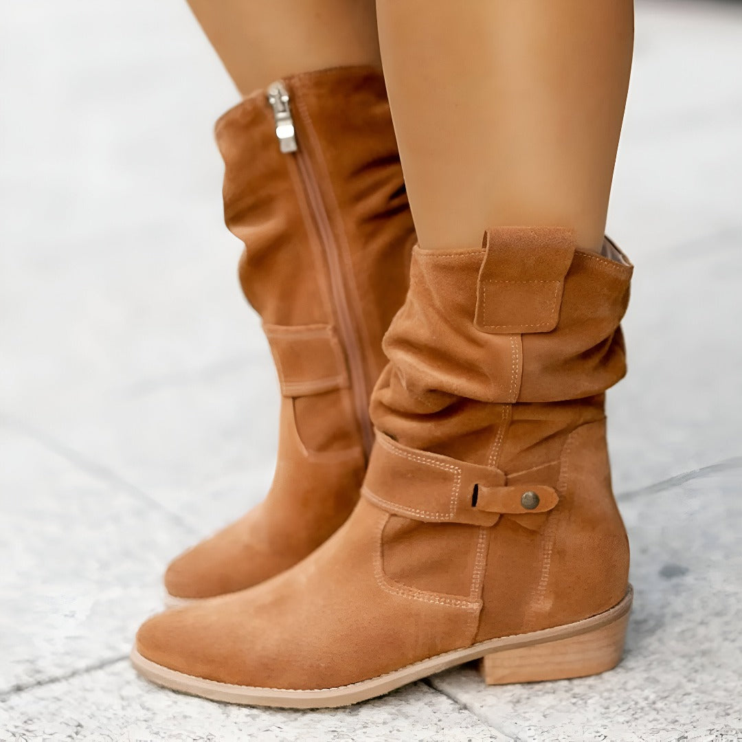 Frankie | Slouchy Suede-Look Western Ankle Boots