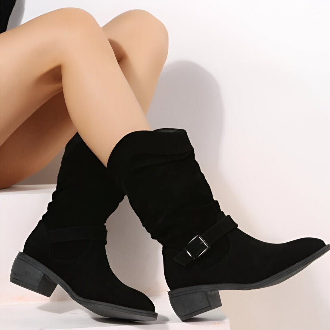 Frankie | Slouchy Suede-Look Western Ankle Boots