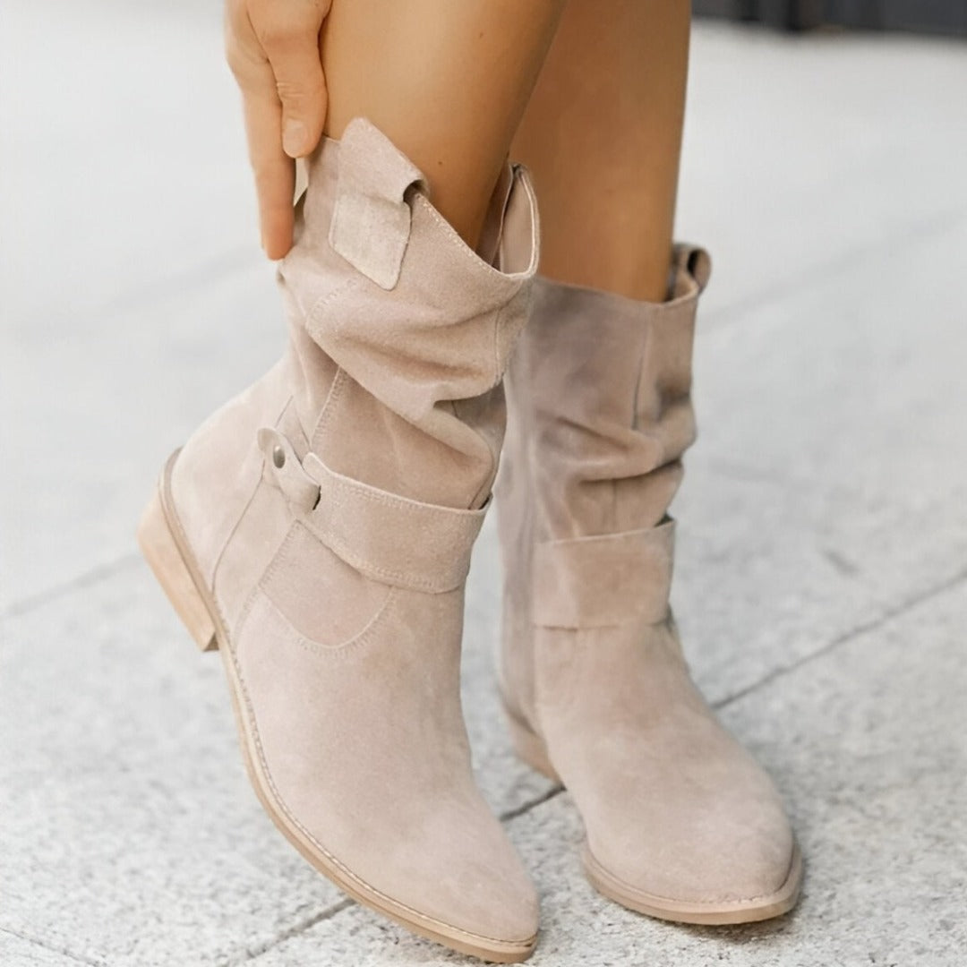 Frankie | Slouchy Suede-Look Western Ankle Boots