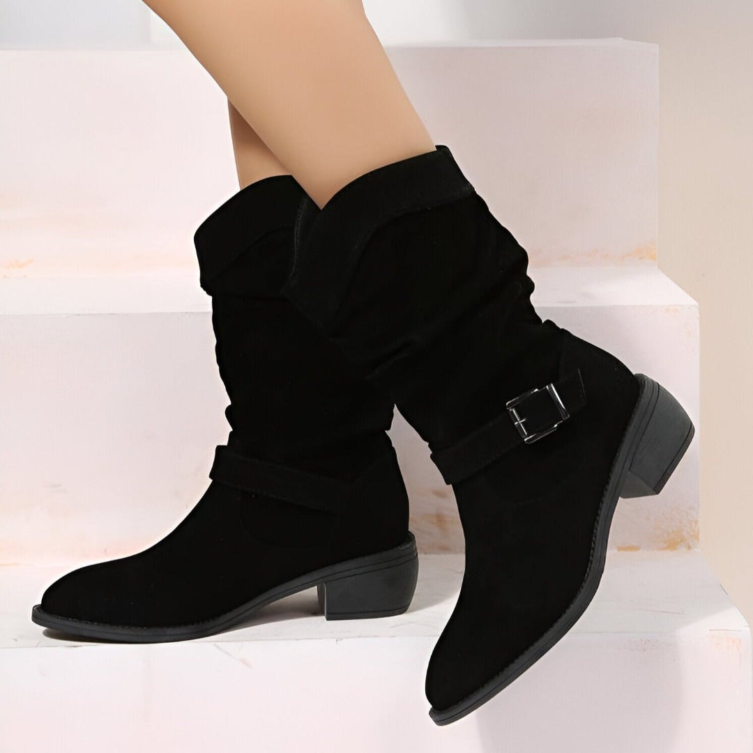 Frankie | Slouchy Suede-Look Western Ankle Boots