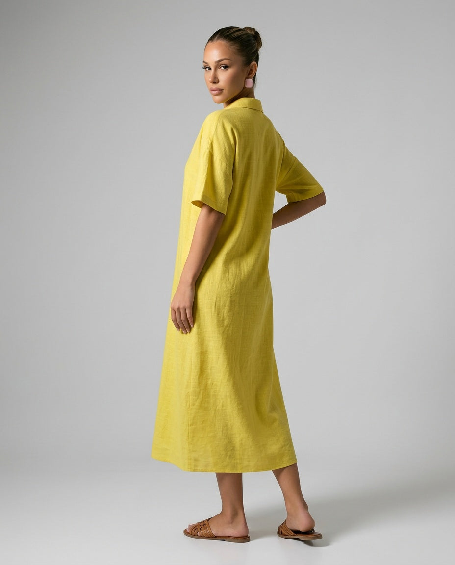 Iovelle | Relaxed Polo Cotton-Linen Midi Dress