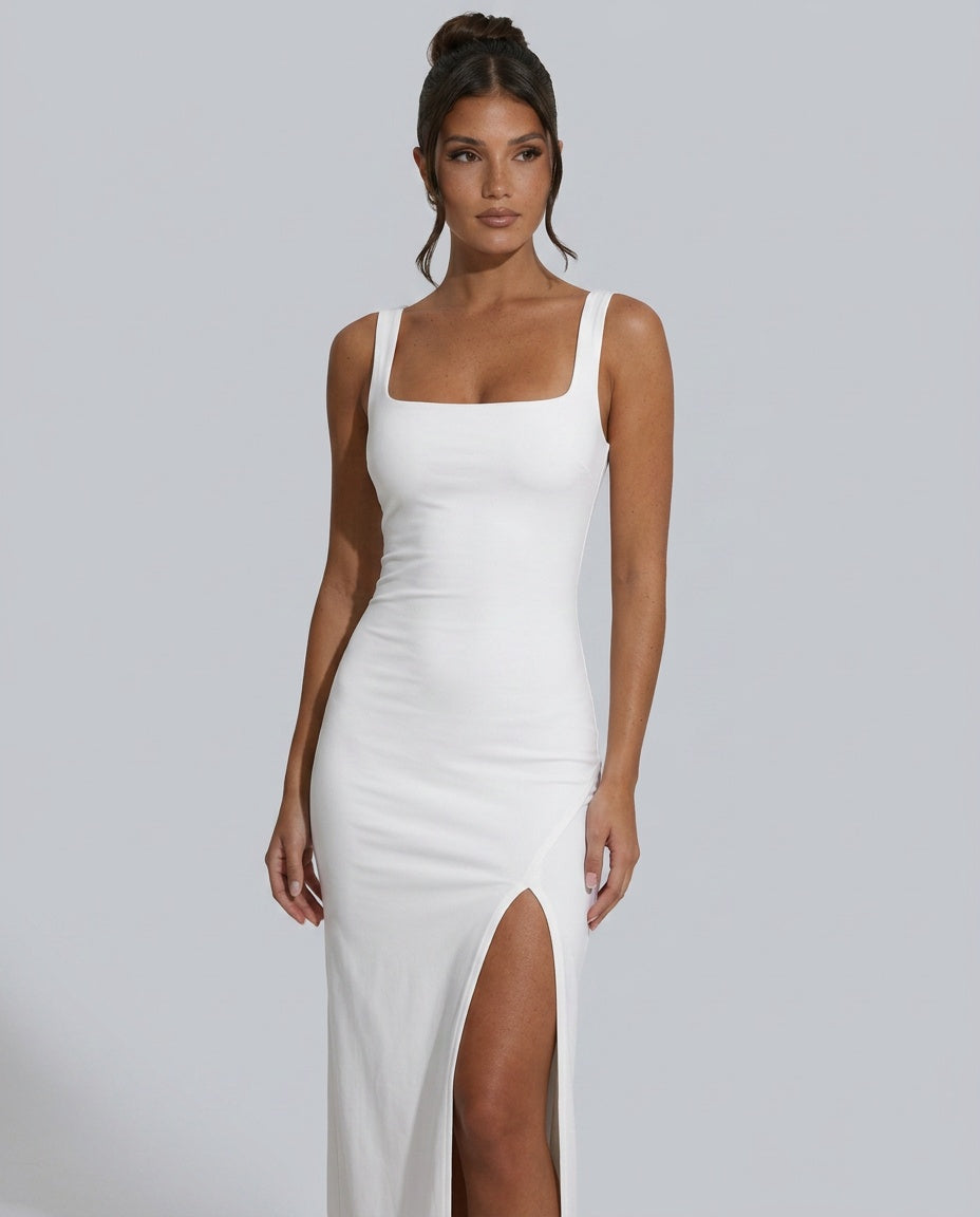 Celeste | Sleeveless Ruched Square Neck Maxi Dress