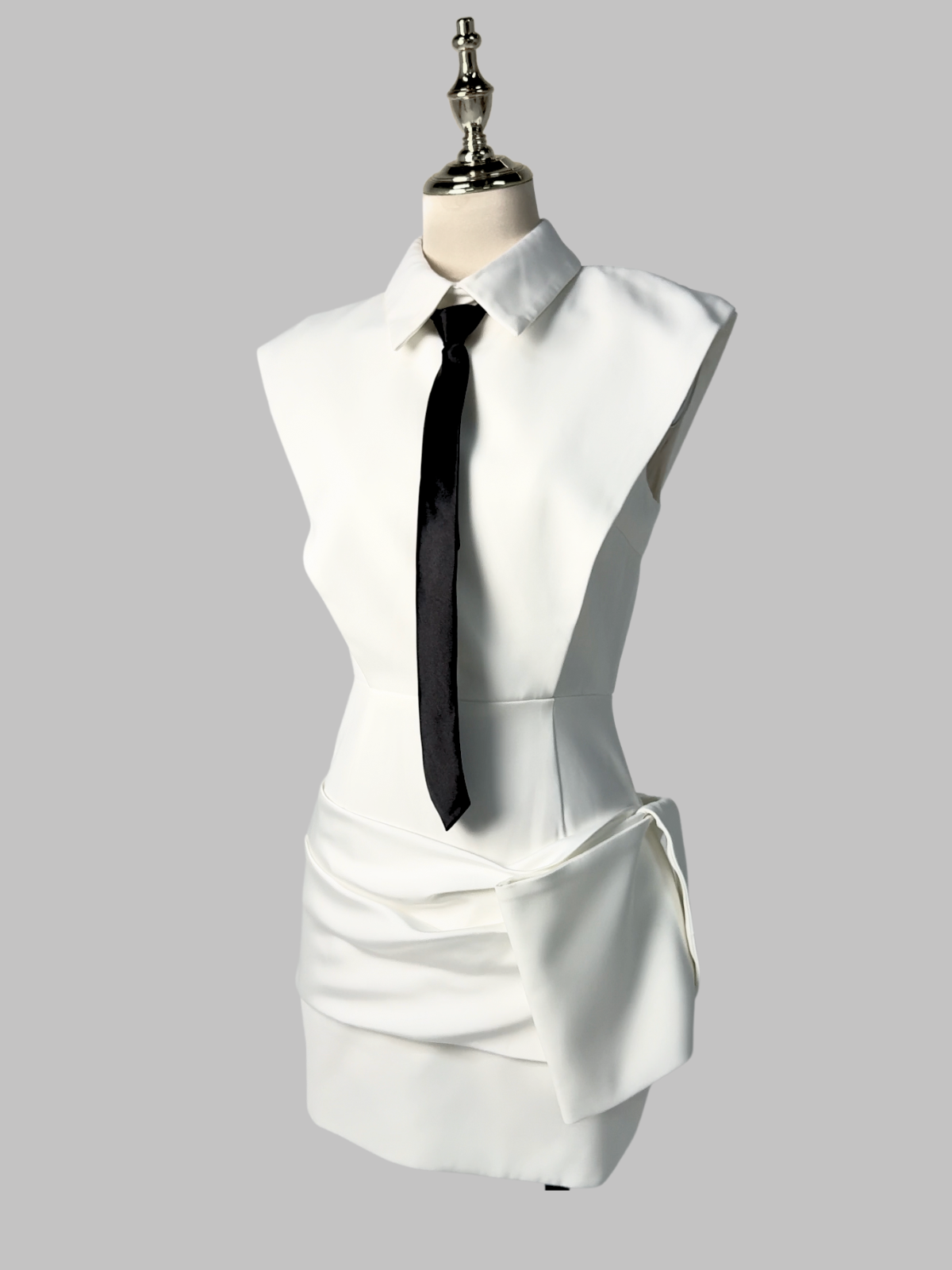 Lazaro | Folded Collar Bow Mini Dress