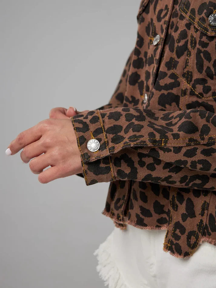 Beatrix | Leopard Print Long Sleeve Denim Jacket