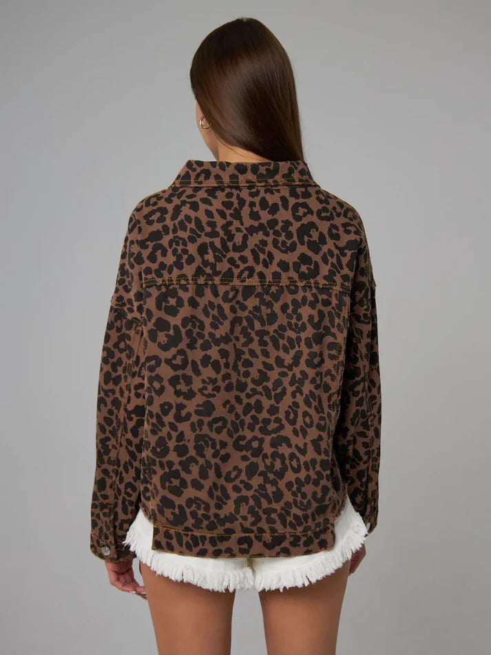 Beatrix | Leopard Print Long Sleeve Denim Jacket