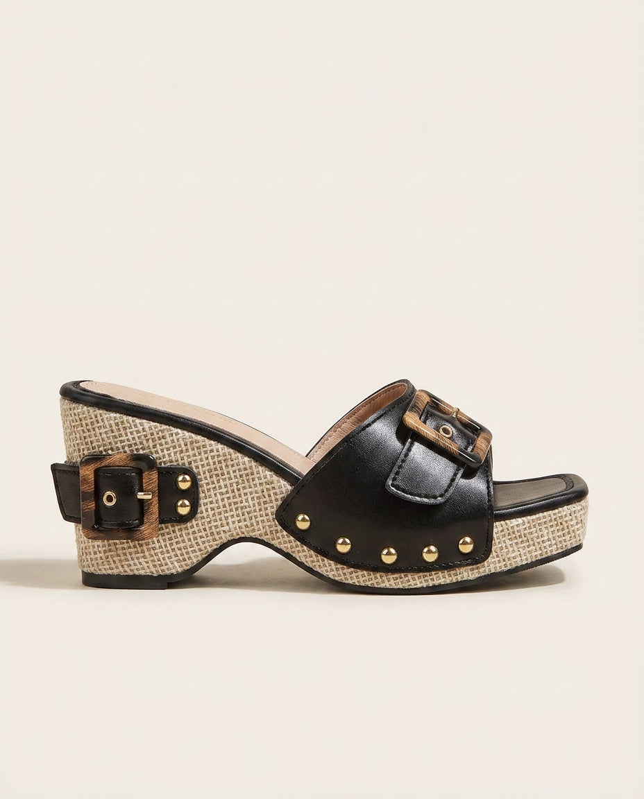 Layla | Leather-Look Jute Wedge Sandals
