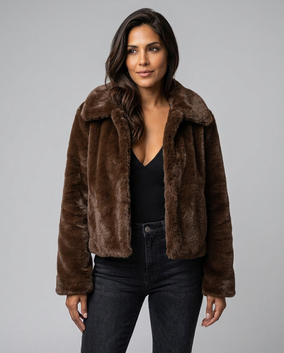 Naia | Lapel Button-Front Faux Fur Jacket