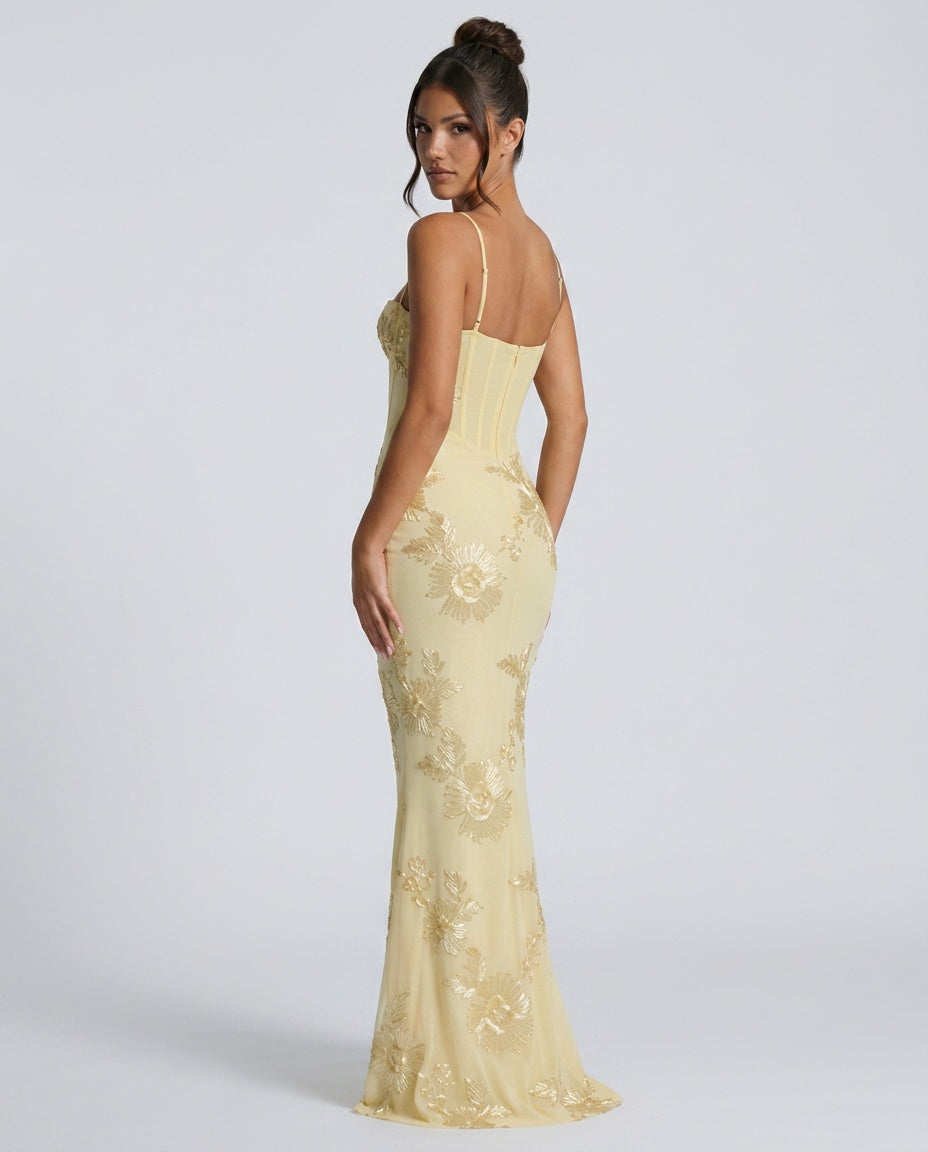 Isolde | Embroidered Corset Fishtail Maxi Dress