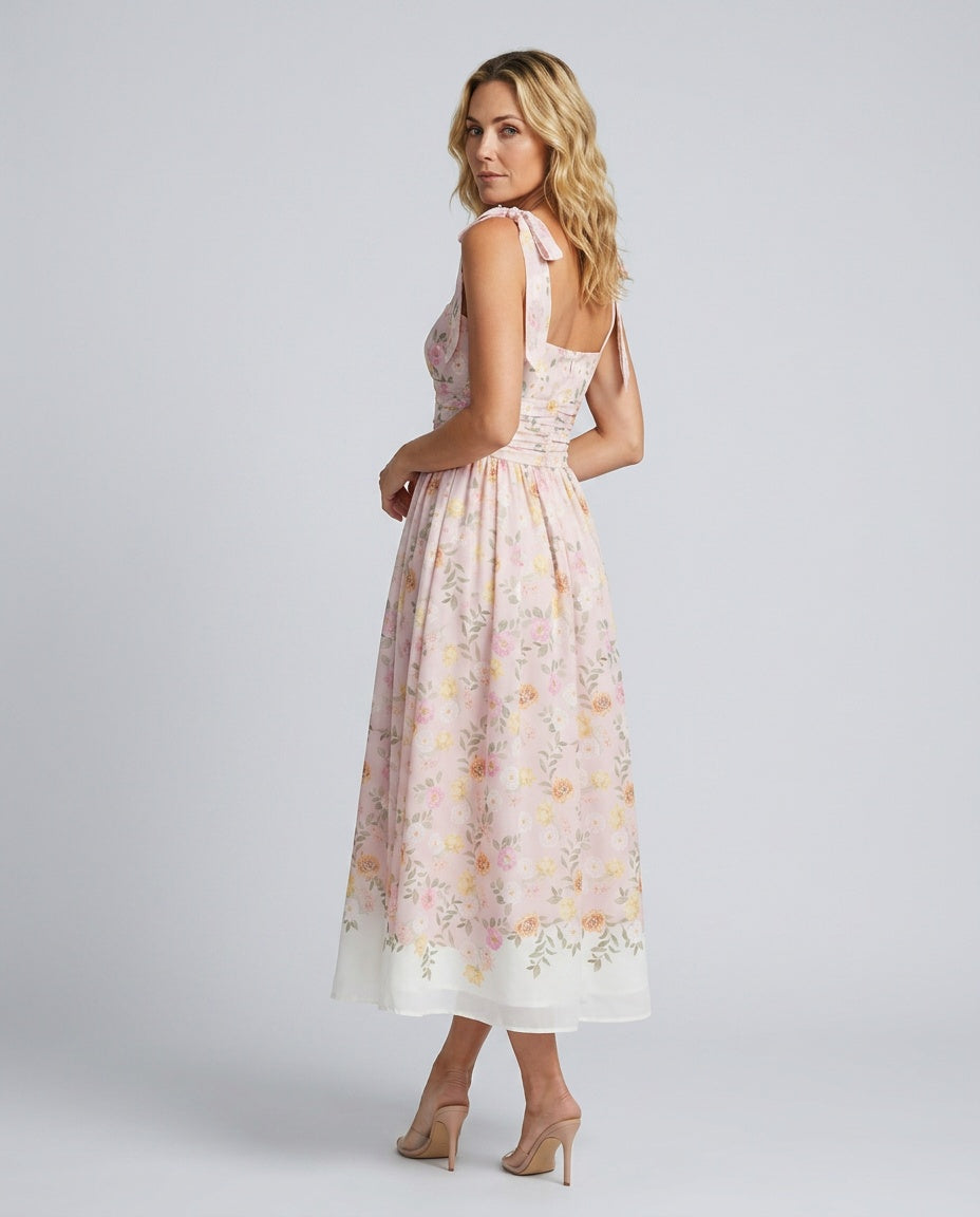 Adeline | Floral Tie Strap Square Neck Maxi Dress