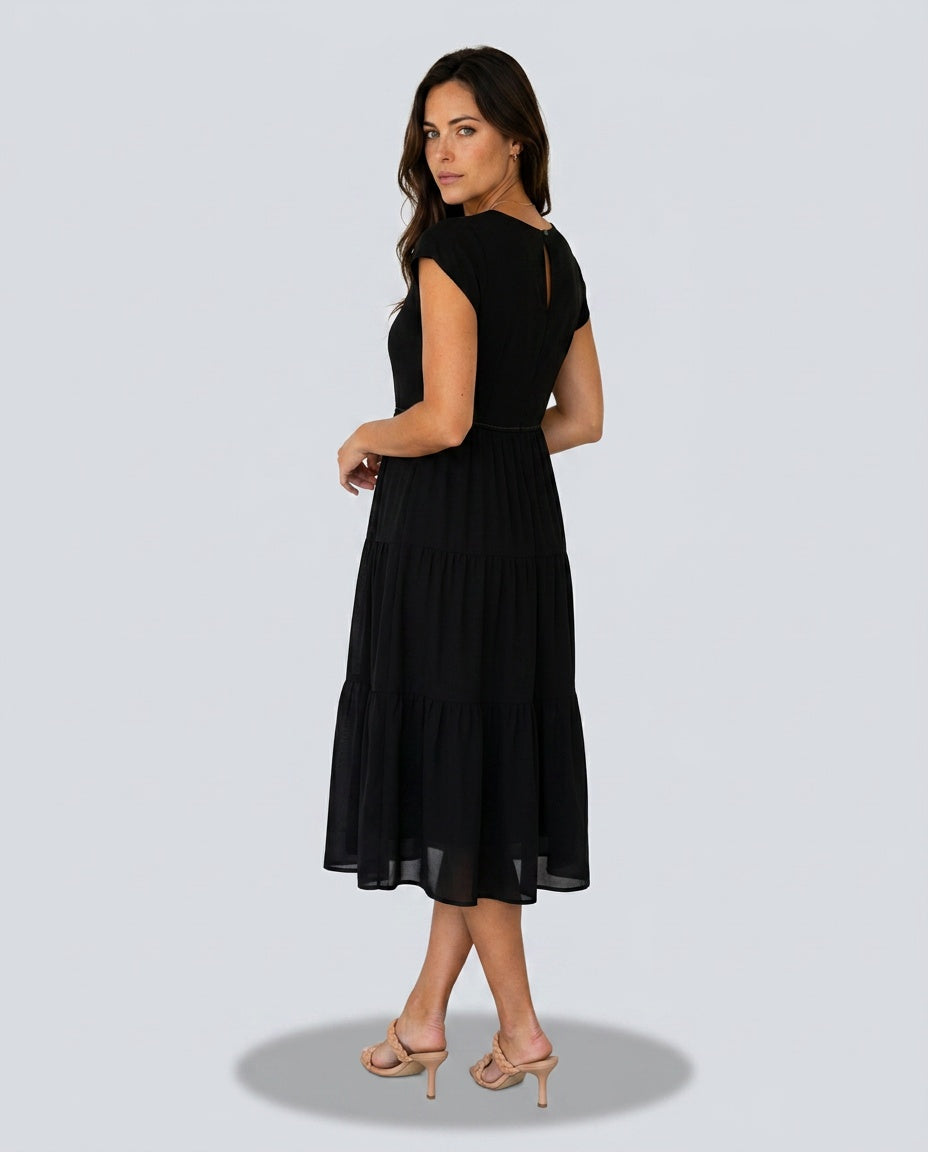 Camila | Flutter Sleeve Flowy A-Line Midi Dress
