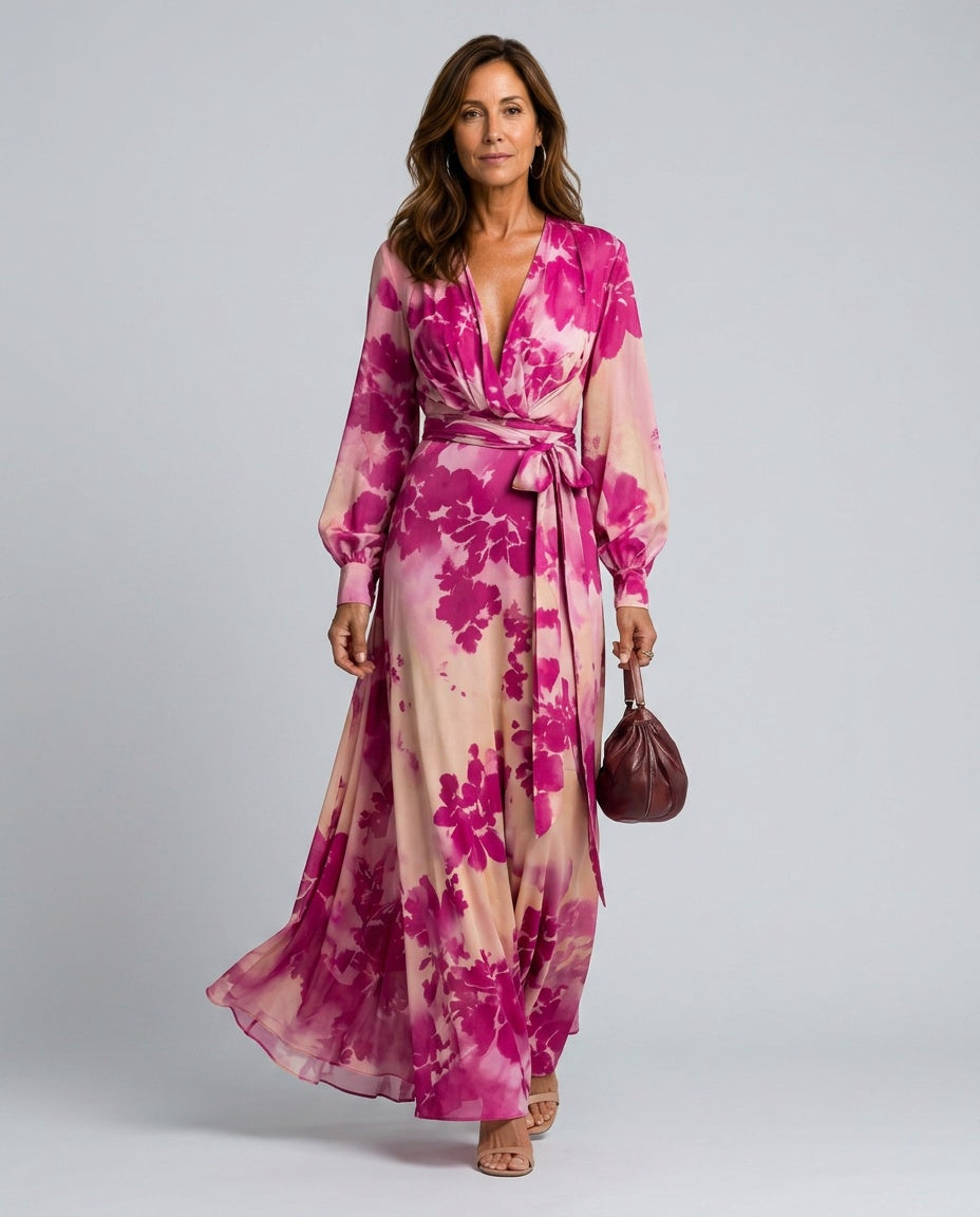 Ivy | Floral Wrap Lantern Sleeve Maxi Dress