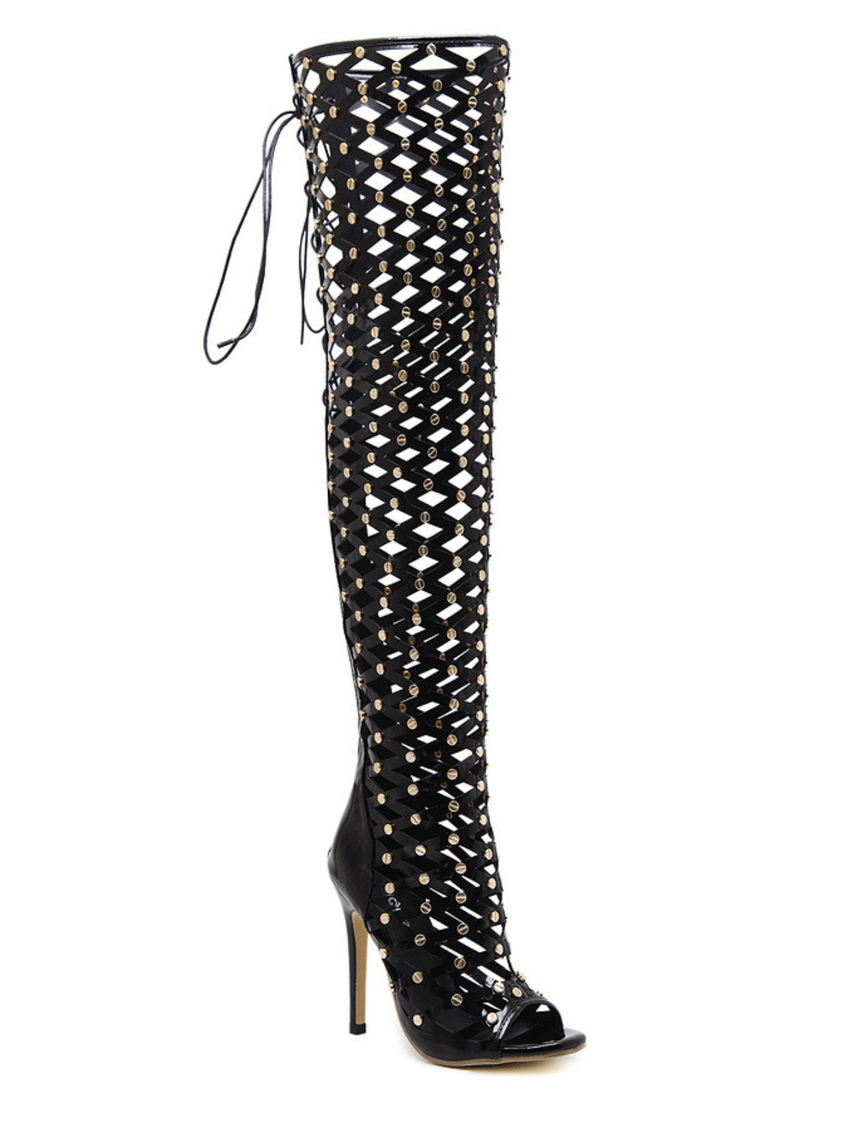 Maison | Lace-Up Net Cut-Out Ankle Boots
