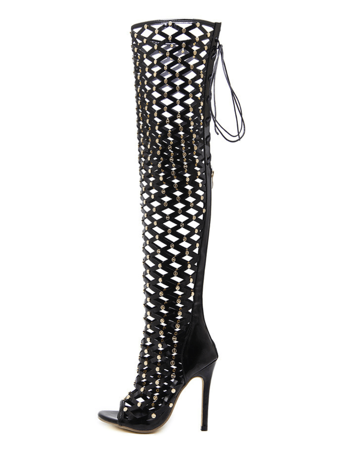 Maison | Lace-Up Net Cut-Out Ankle Boots