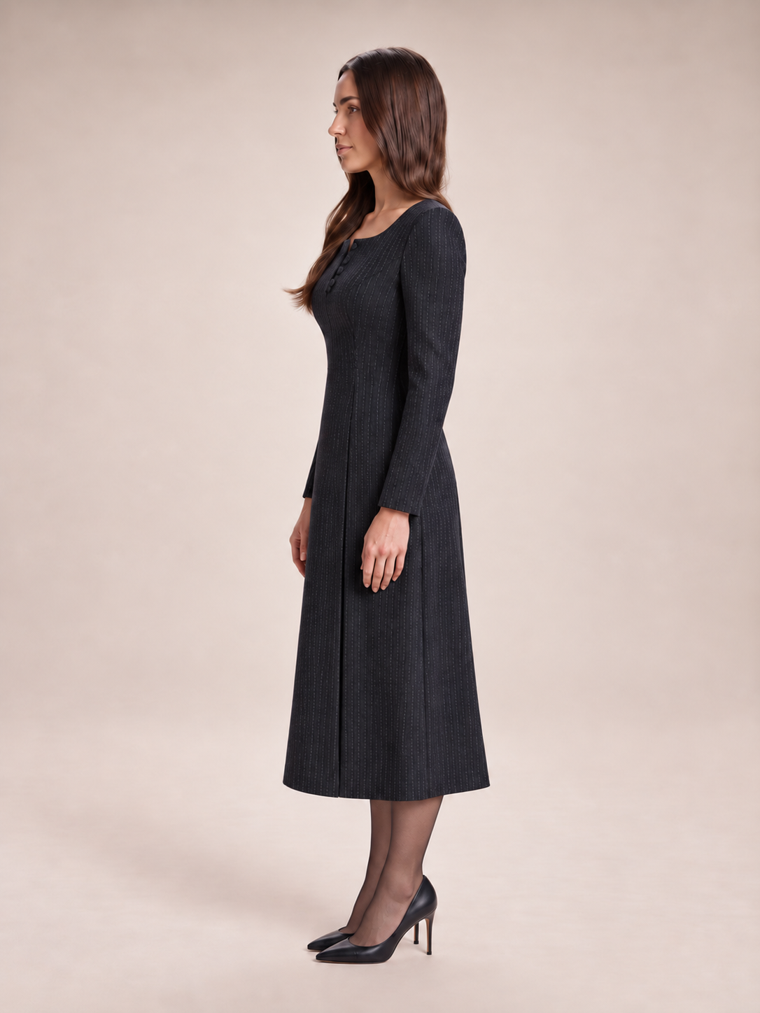 Greta | Pinstripe Beaded Lapel Blazer & Midi Dress Set