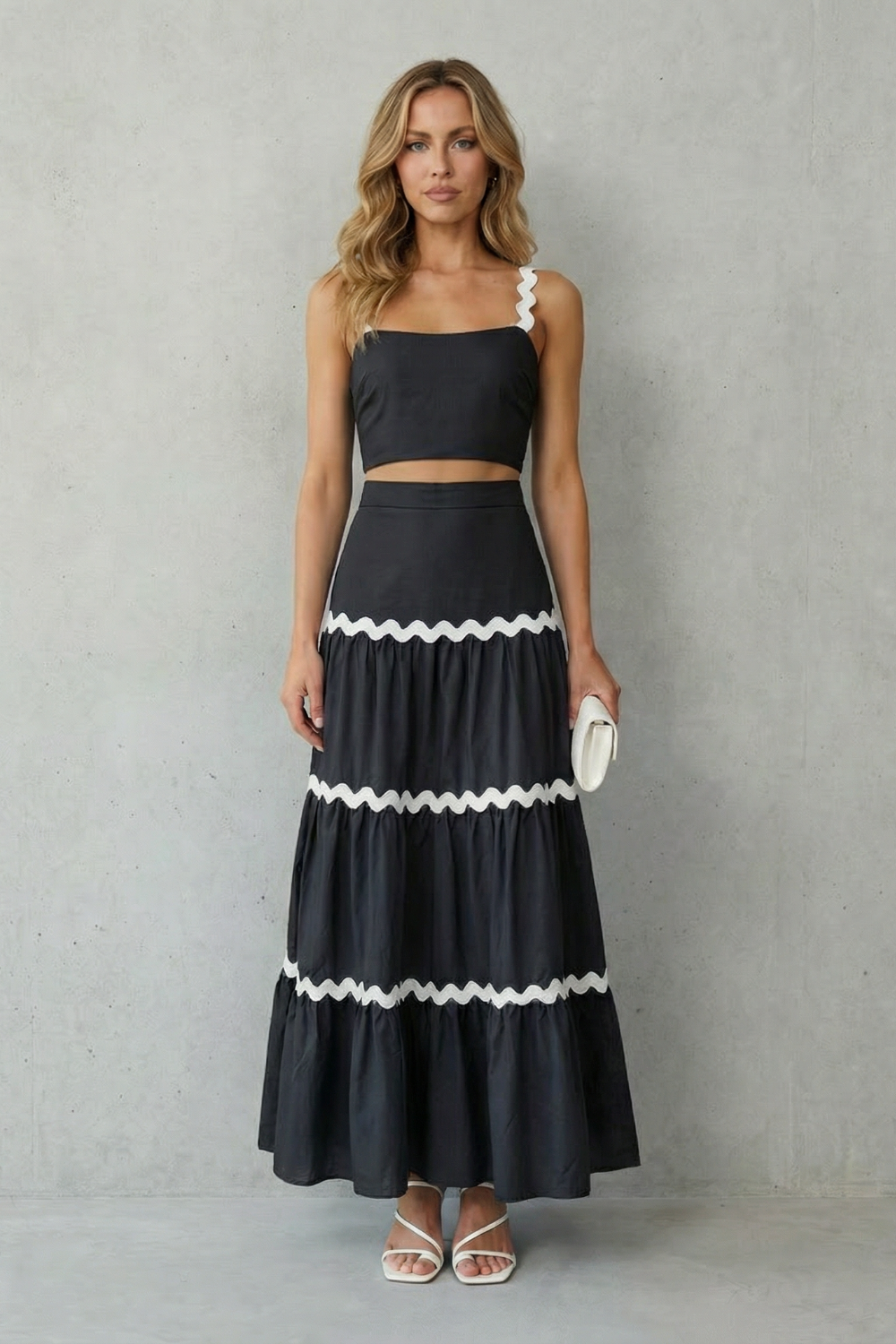 Marivelle | Wave Trim Sleeveless Maxi Skirt Set
