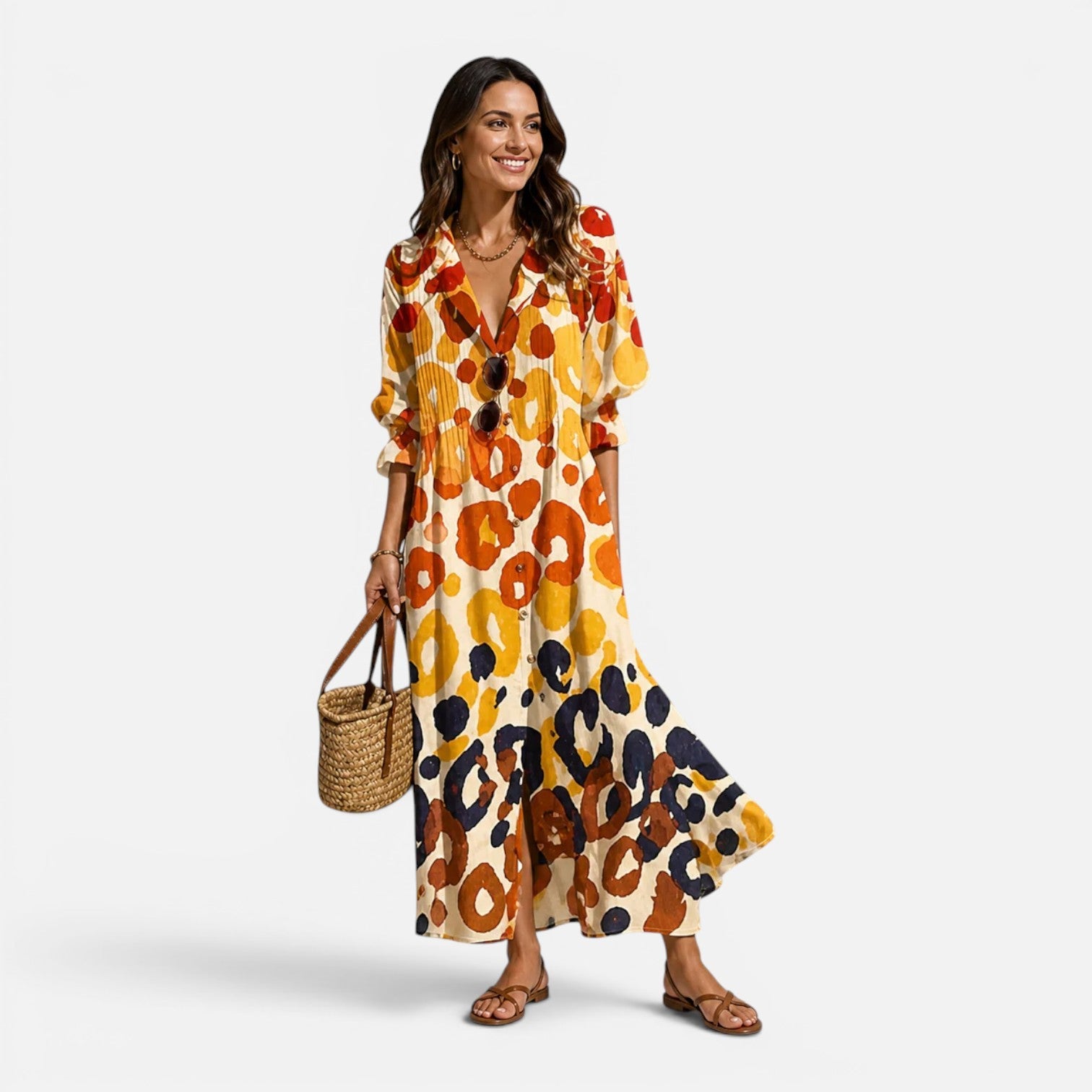 Ciara | Bohemian Button-Front Relaxed Maxi Dress