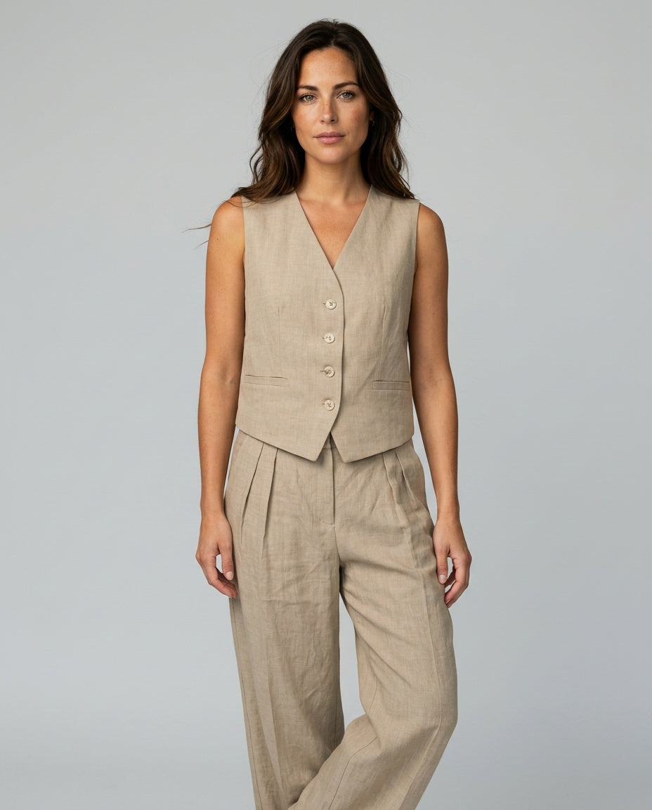 Nina | Sleeveless V-Neck Button Front Wide-Leg Co-ord Set