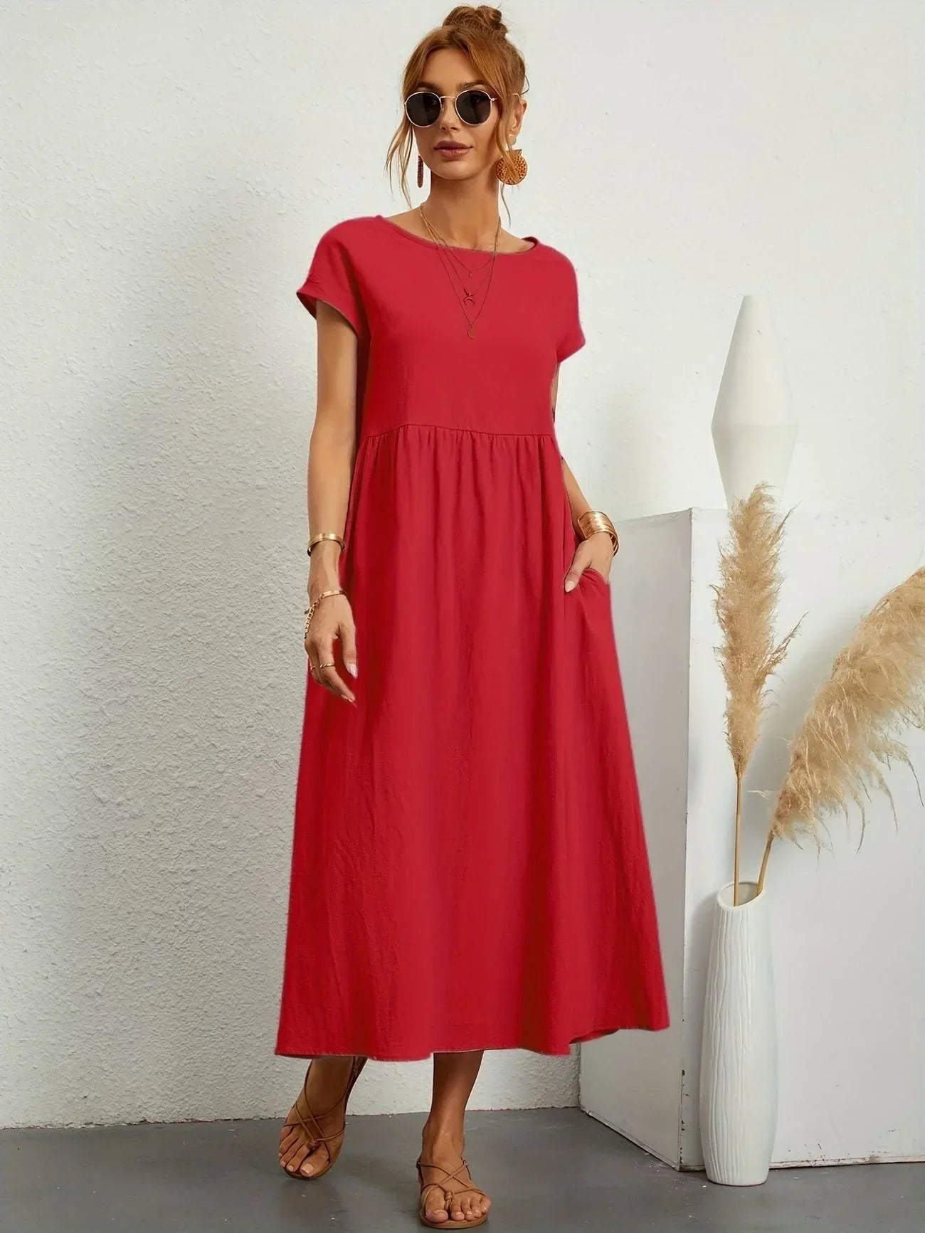 Skylar | Loose Fit Flowy Linen-Blend Maxi Dress