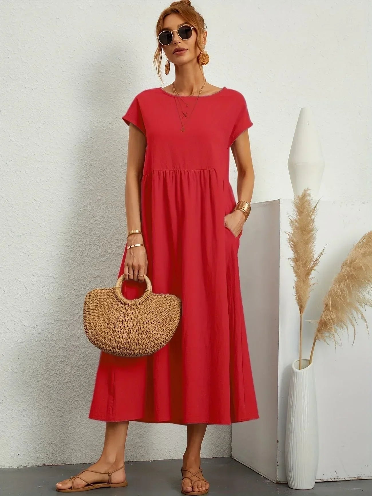 Skylar | Loose Fit Flowy Linen-Blend Maxi Dress