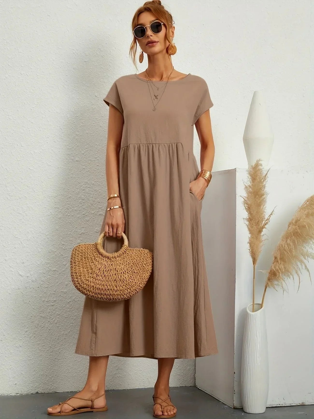 Skylar | Loose Fit Flowy Linen-Blend Maxi Dress