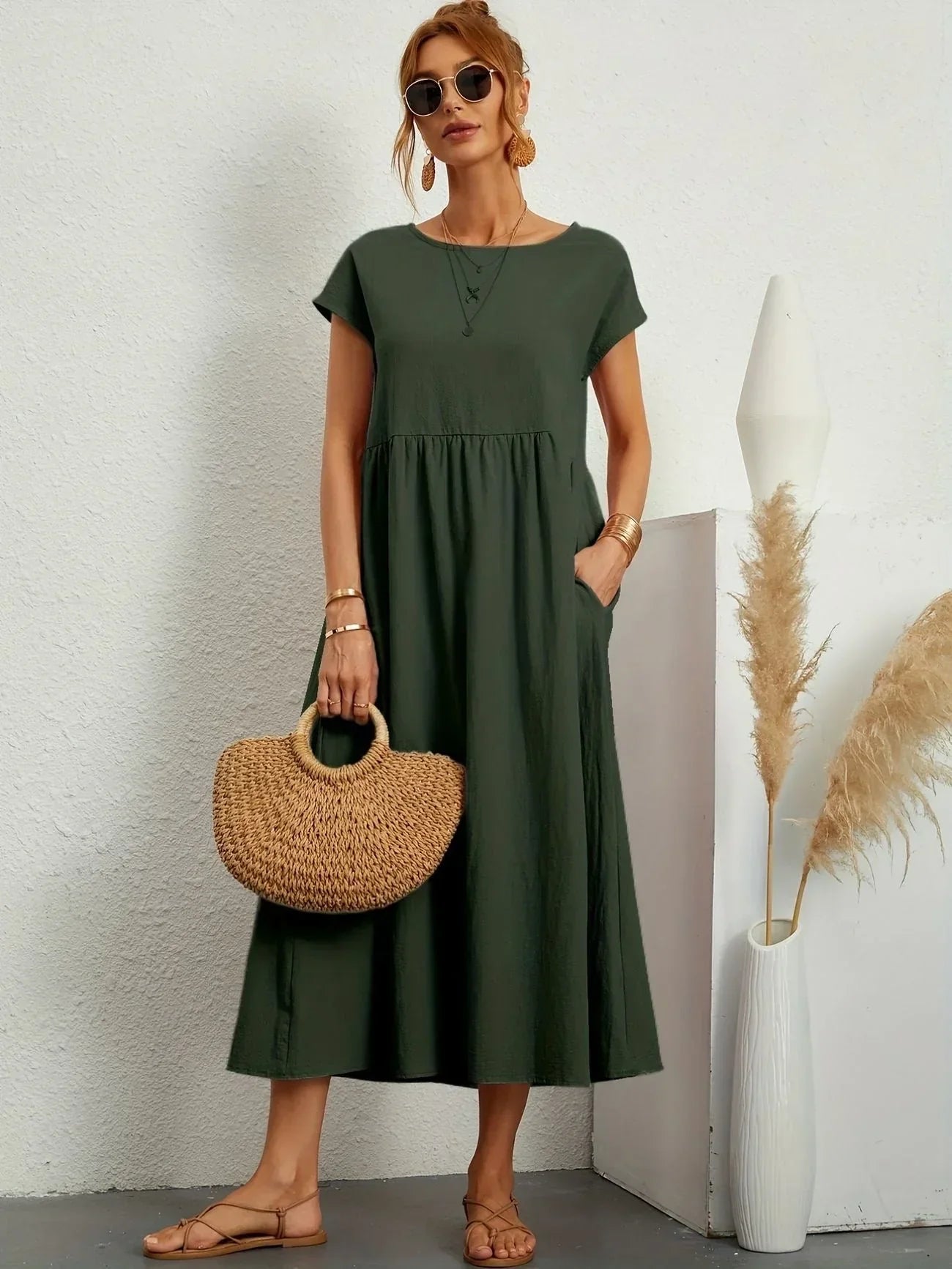 Skylar | Loose Fit Flowy Linen-Blend Maxi Dress