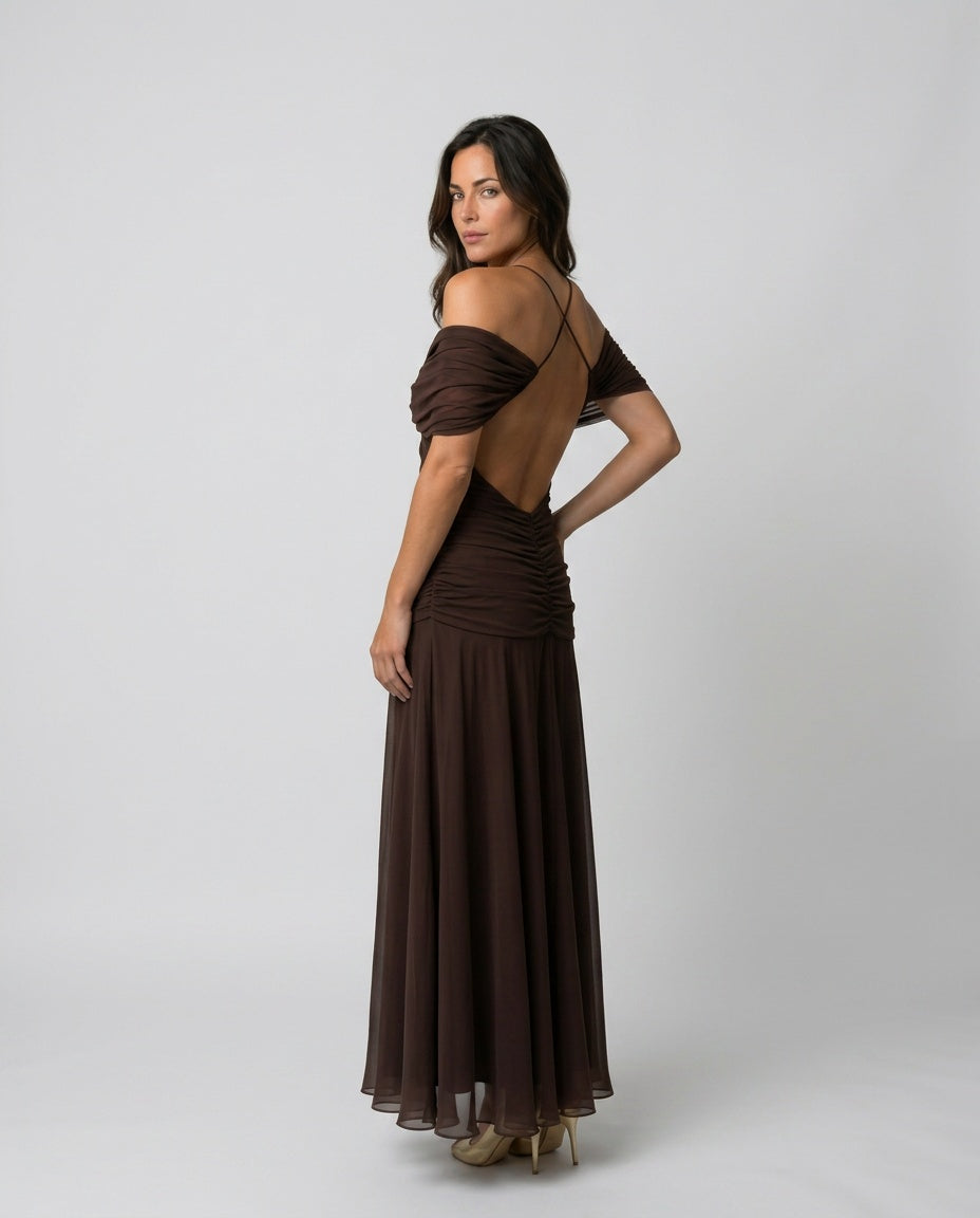 Vera | Off-Shoulder Watercolour Print Maxi Dress