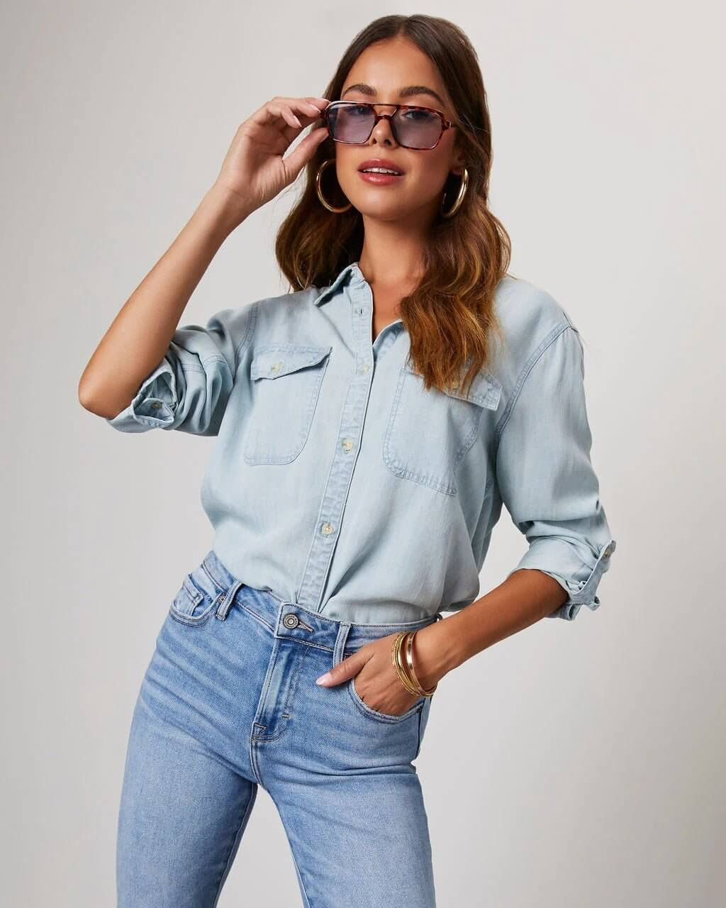 Emilia | Long Sleeve Button-Up Denim Shirt