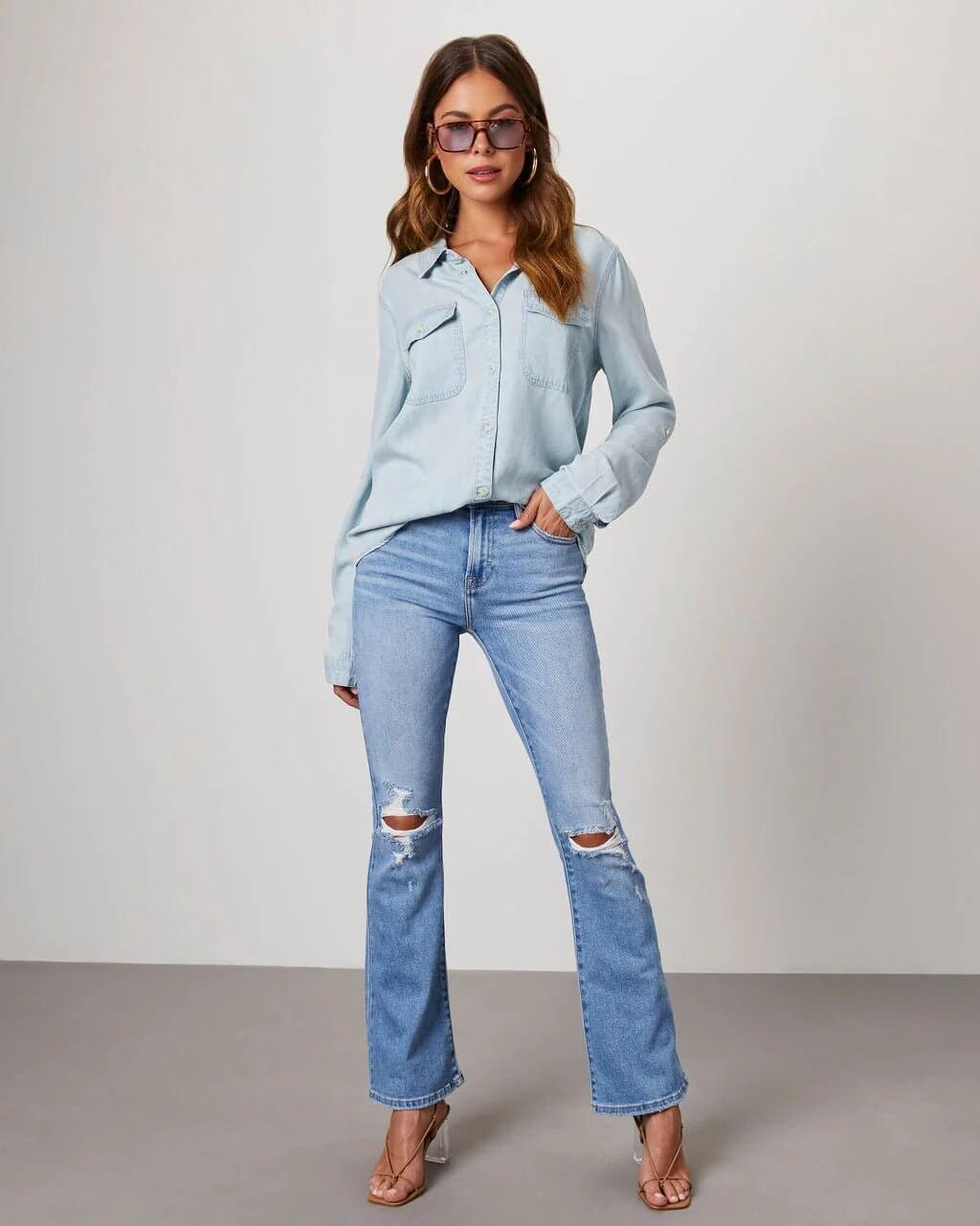 Emilia | Long Sleeve Button-Up Denim Shirt