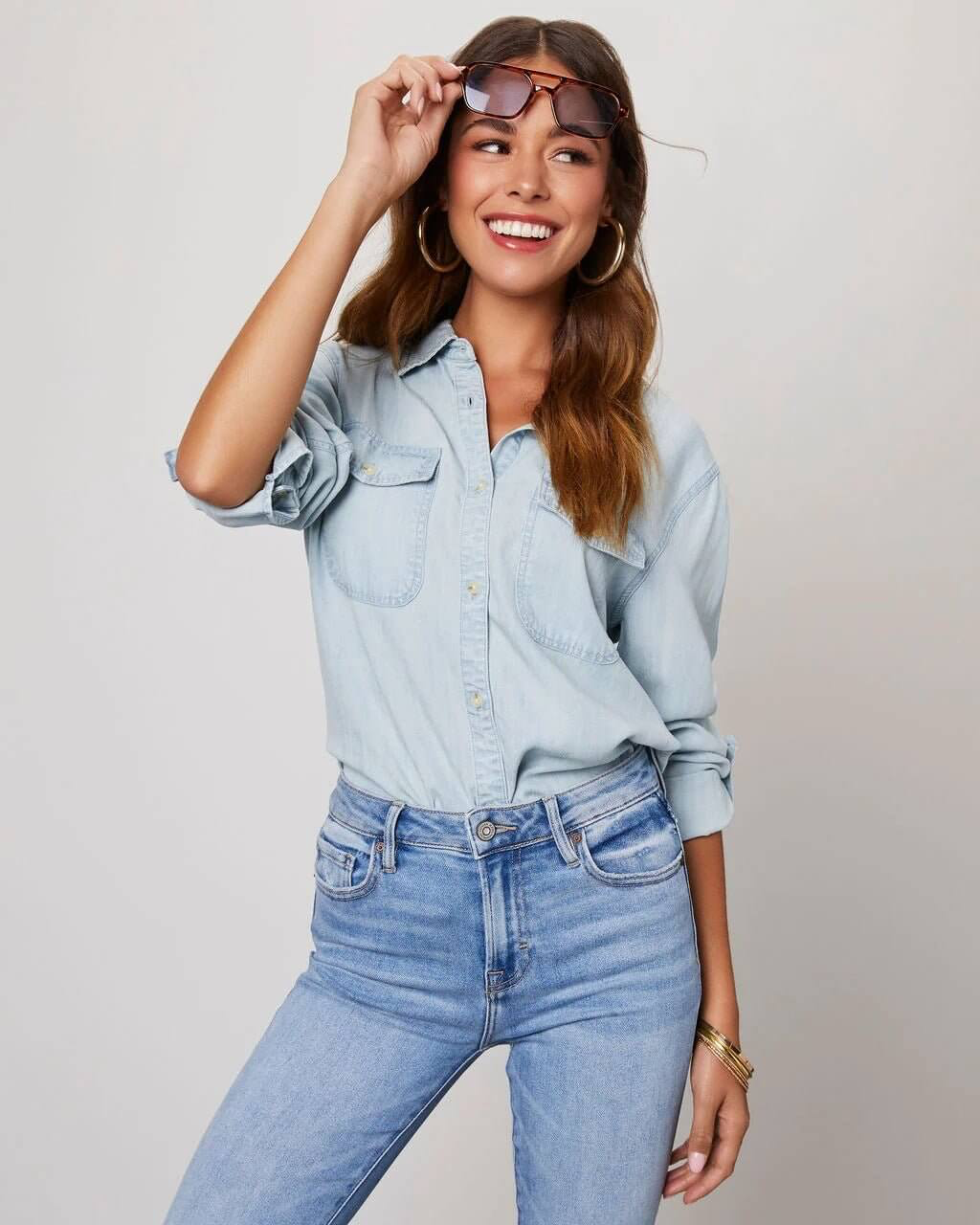 Emilia | Long Sleeve Button-Up Denim Shirt