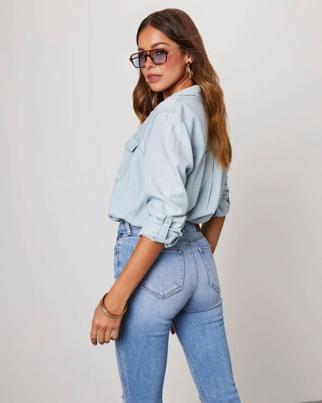 Emilia | Long Sleeve Button-Up Denim Shirt