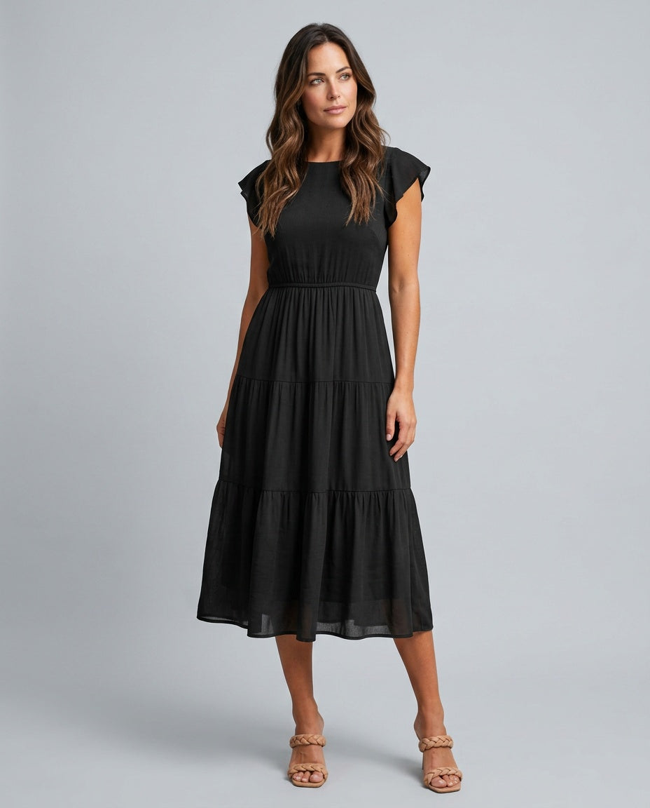 Camila | Flutter Sleeve Flowy A-Line Midi Dress