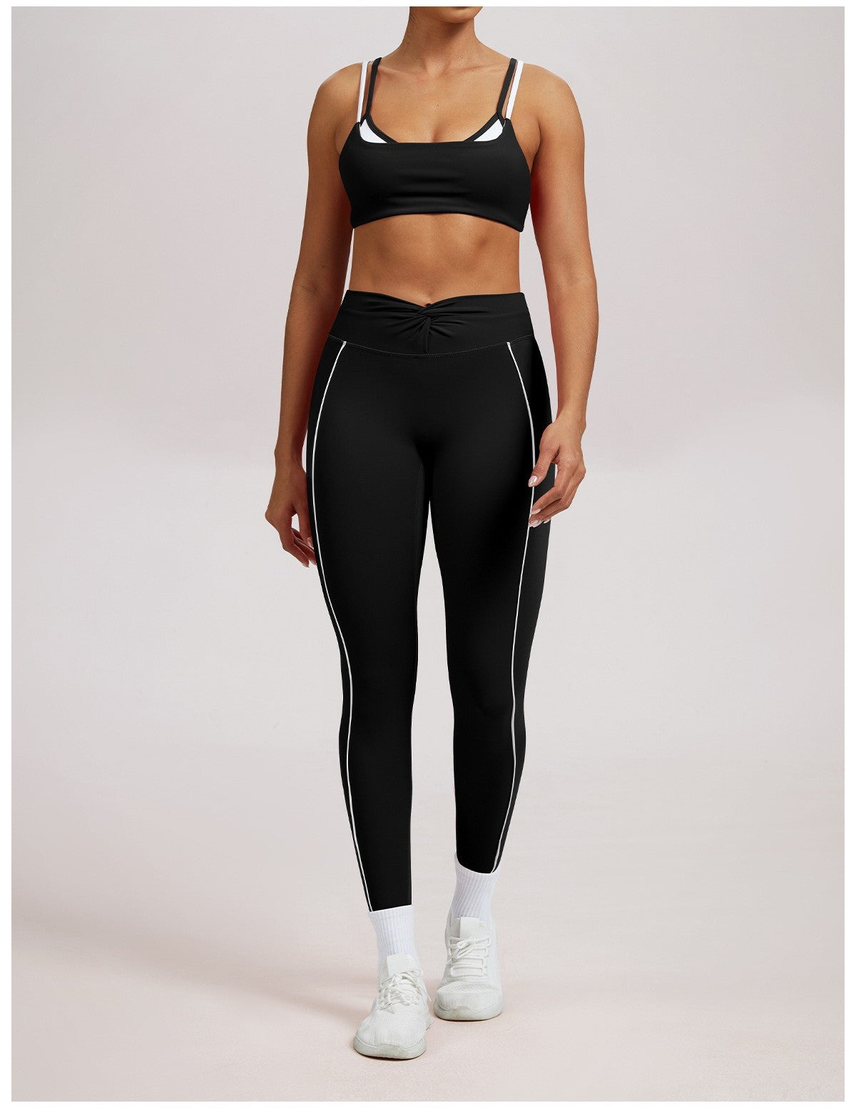 Giselle | High-Waist Contrast Piping Full-Length Leggings